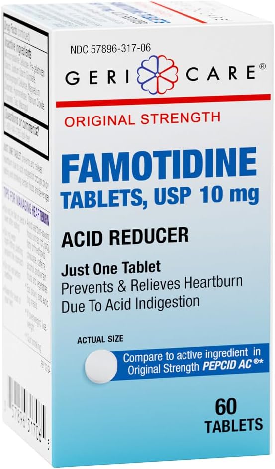 GeriCare Reguler Kekuatan Fomotidine 10 mg Tablet, Acid Reducer, Relief for Heartburn, Acid Reflux dan Acid Indiustable, 60 Count (Paket 1)