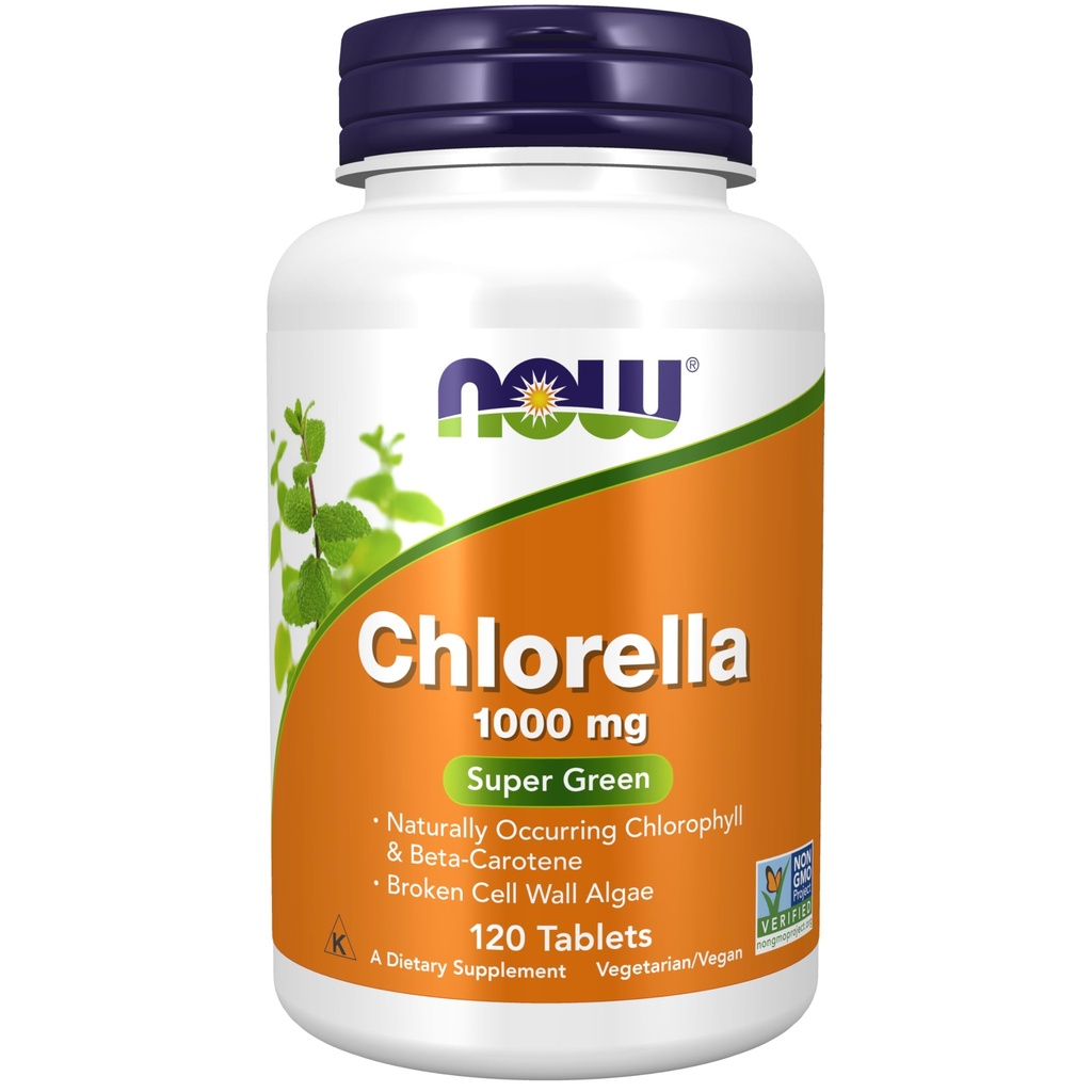 Sekarang Makanan Suplemen, Chlorella 1000 mg dengan alami terjadi Chlorofil, Beta-Carotene, campuran Carotenoid, Vitamin C, Besi dan Protein, 120 Tablet