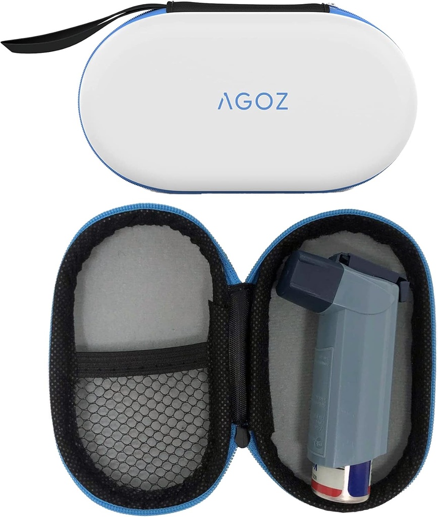 AGOZ Asthma Inhaler Travel Bag Case for Children and Adults - Protect Medical Pouch Hoolder Cover with Zipper Cloure and Wrist Strap (White)
