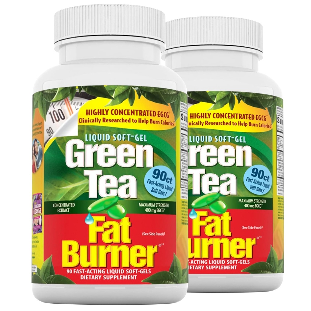 Applied Nutrition Green Tea Burner - 30 Liquid Soft- Gels, Pack of 2 - Increases Calorie Burning & Suplies Powerful Antioksidants - 90 Total Servis