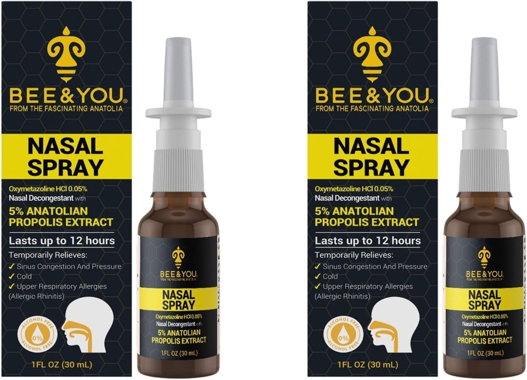 Bee dan You Napolis Nasal Spray 1 Fl oz 124; Kontraffic Relief Free Medical Grade Propolis Nose Drops, Sinus Relief, Allergy, Nasal Moisturizing Spray Nasal Spray, 1 fl oz (Paket 2)