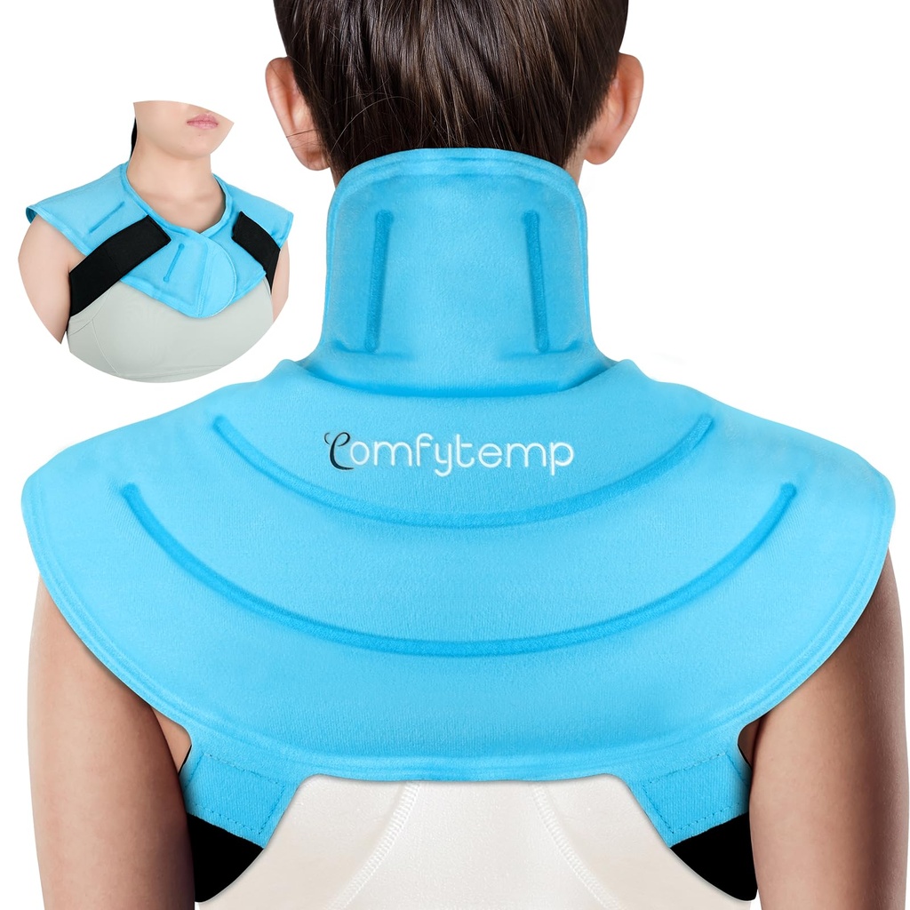 Comfytemter Ice Pack untuk Neck Shoulders Pain Relief dengan Straps, Bisa digunakan kembali Bubung Es Gel Shoulder, Terapi Fisik Kompresi Dingin untuk Injuries Servikal (S)