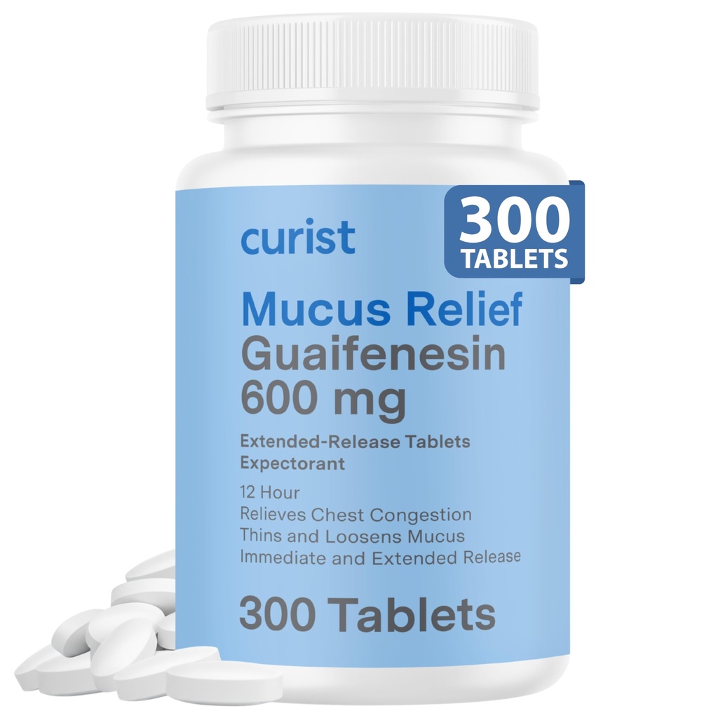 Guaimenesin 600 mg Extended Rilis Tablet (300 Dye- Free Tablet) - Expectorant Muscus Relief, Generik Guaifenesin 600 mg, (Paket Bulk)