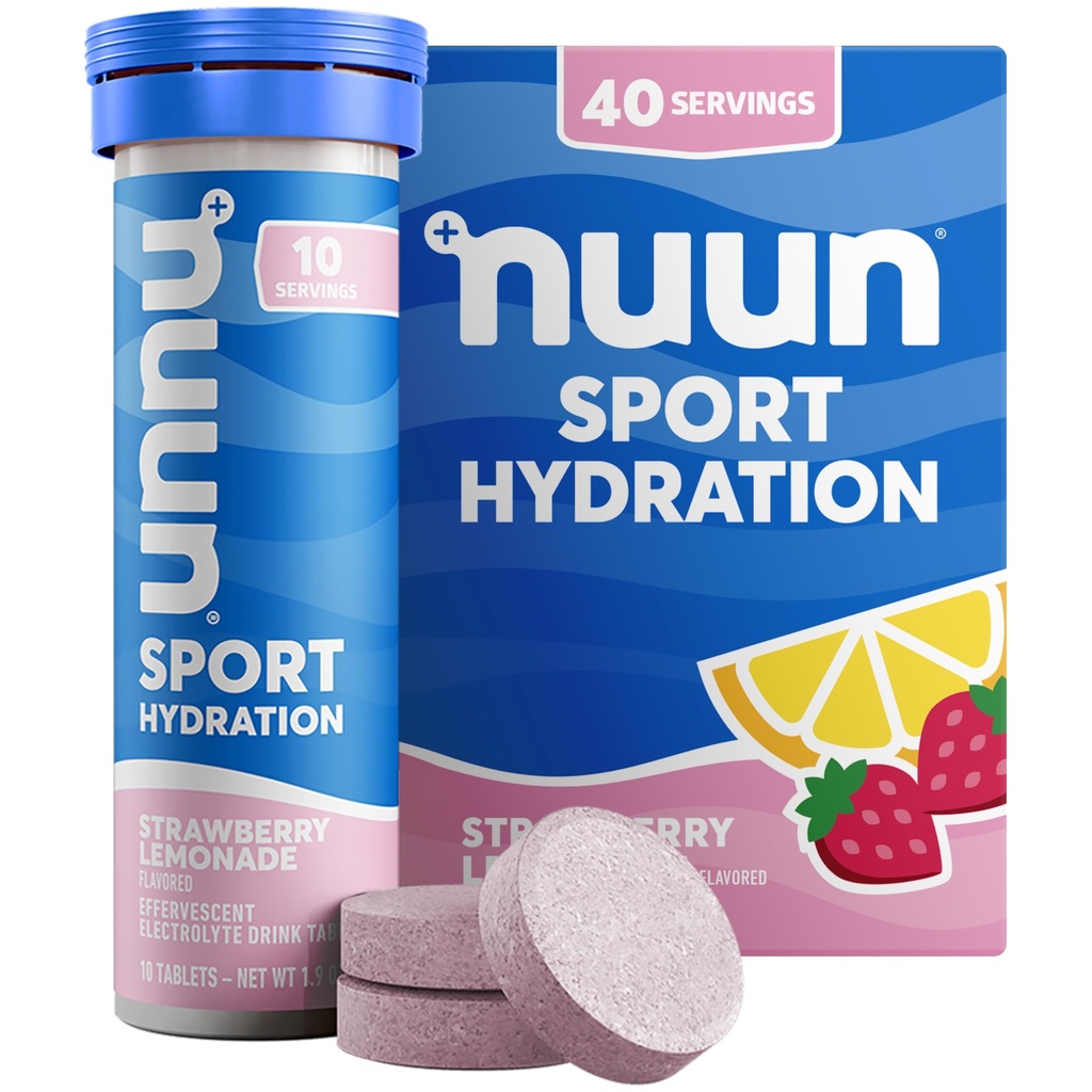 Nuun Sport Electrolite Tablet dengan Magnesium, Kalsium, Potasium, Chloride & Sodium, Gluten Free & Vegan, Strawberry Lemonade, 4 Pack (40 Servings Total)