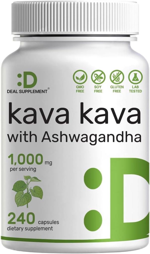 Tambahan Kava Kava Suplemen 750mg Per Serving, 240 Kapsul, 4 Bulan Supply - Kava Kava Root Extract dengan Ashwagandha Root Pounder - Non-GMO