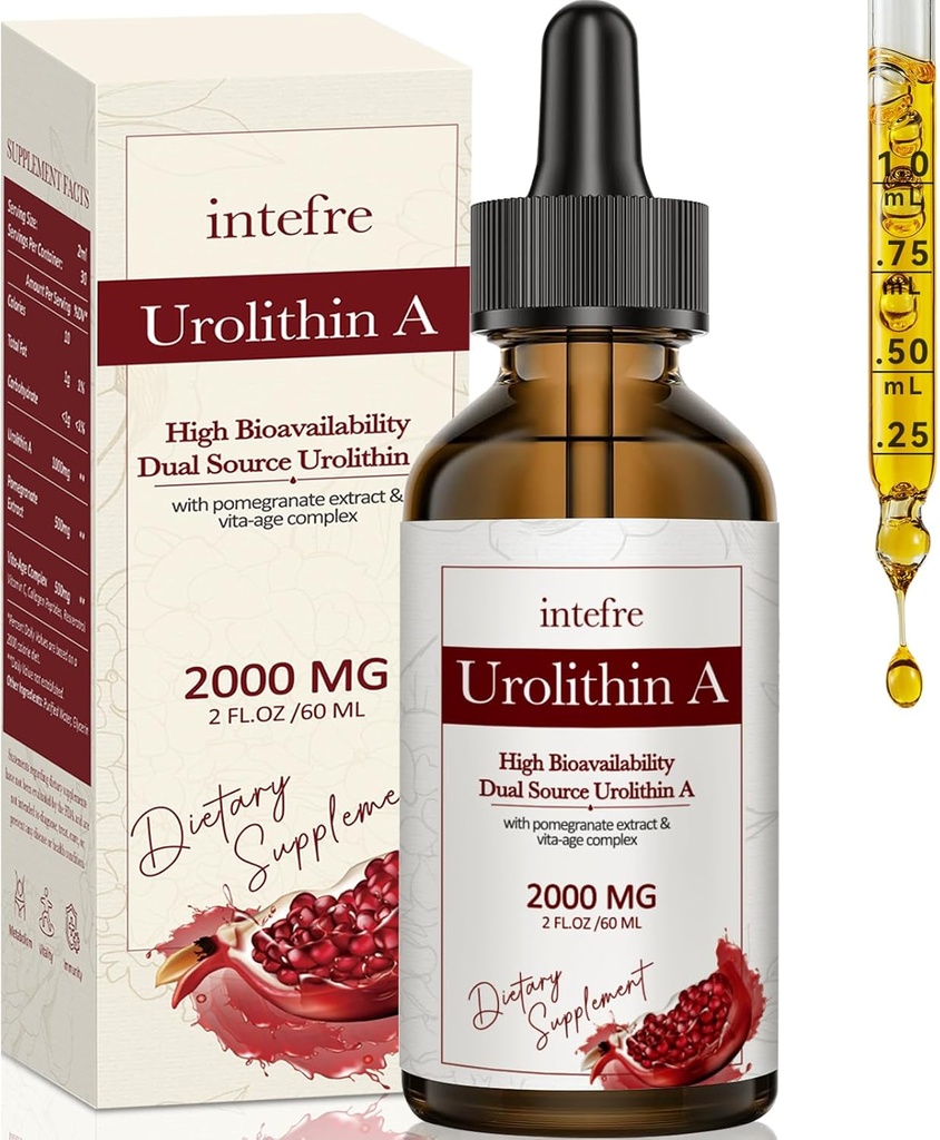 Urolithin A Liquid Drops 2000mg, Urolithin A Suplement with Poteciate Extract, Vita- Age Complex, Supports Healthy Aging & Cell Repair, 60ml