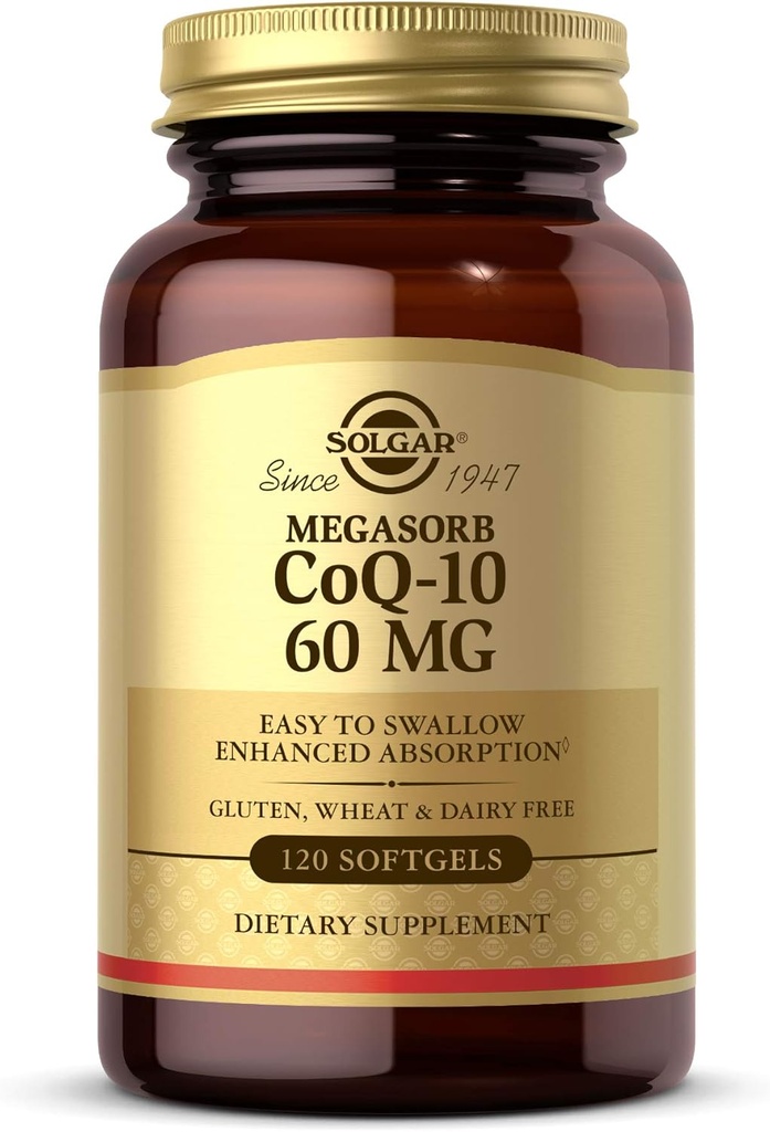 Solgar MegasOrb CoQ-10 60 mg, 120 Softgels - Sufforts Heart & Brain Health - Koenzim Q10 Suplemen - Enhanced Absorpsi, Mudah ditelan - Gluten Bebas, Dairy Free - 120 Servings