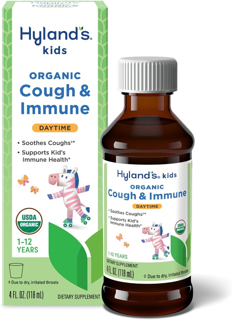Anak-anak Hyland 's Daytime Cough Syrup dan Hamilune Dukungan dengan Agive, Elderberry dan Pomegranate, Choothes Cough, dan Support kekebalan, 4 Fl. Oz