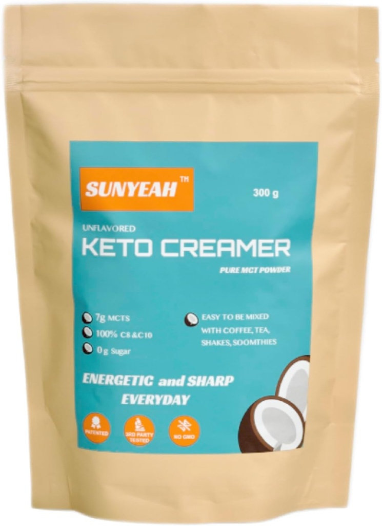 Bubuk SUNYEYMCT - MCT Oil Powder, KETO Coffee Creamer, C8 murni, No- Sugar, From coconut, 300 g, Excellent in Coffee, Tea, Shakes, Smoothies, Unfeathired, No- GMO