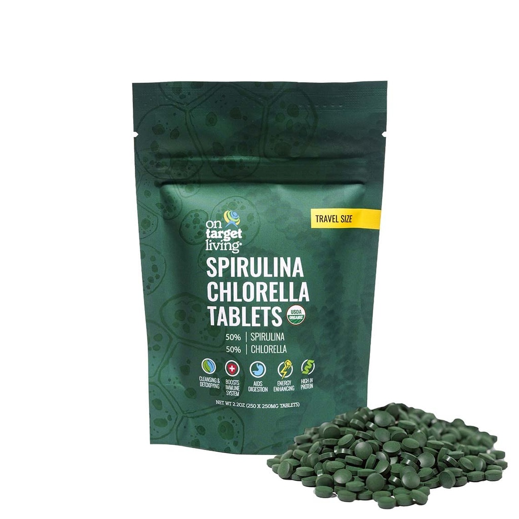 Pada Target Hidup Spirulina Organik Chlorella Ukuran 124; Super Greens 124; USDA Organik 124; 250 Tablet- 250 G (2.2 oz)