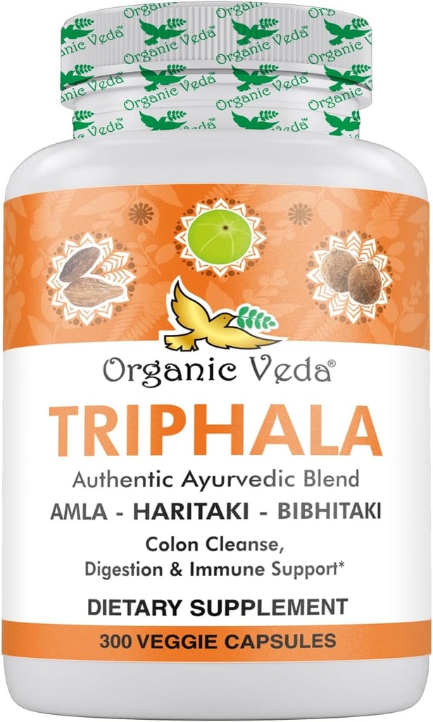 Veda Vephala Powder 300 Kapsul, 1000mg - Komplotan Organik untuk Colon Cleanse, Imune, Gut & Divalry Kesehatan - Seluruh Antioksidan Hijau Amla, Haritaki & Bibhitaki - Bibhitaki Pills