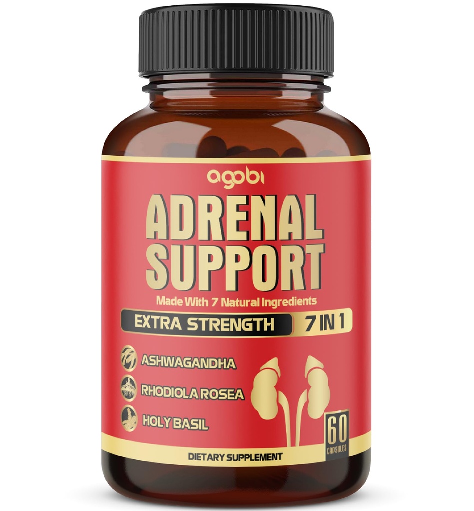 agobi 7in1 Adrenal Supplemen - sama dengan konsentrasi Ashwagandha, Panax Ginseng, Rhodiola Rosea & More - 60 Capsules 2 Bulan untuk keseimbangan Tubuh