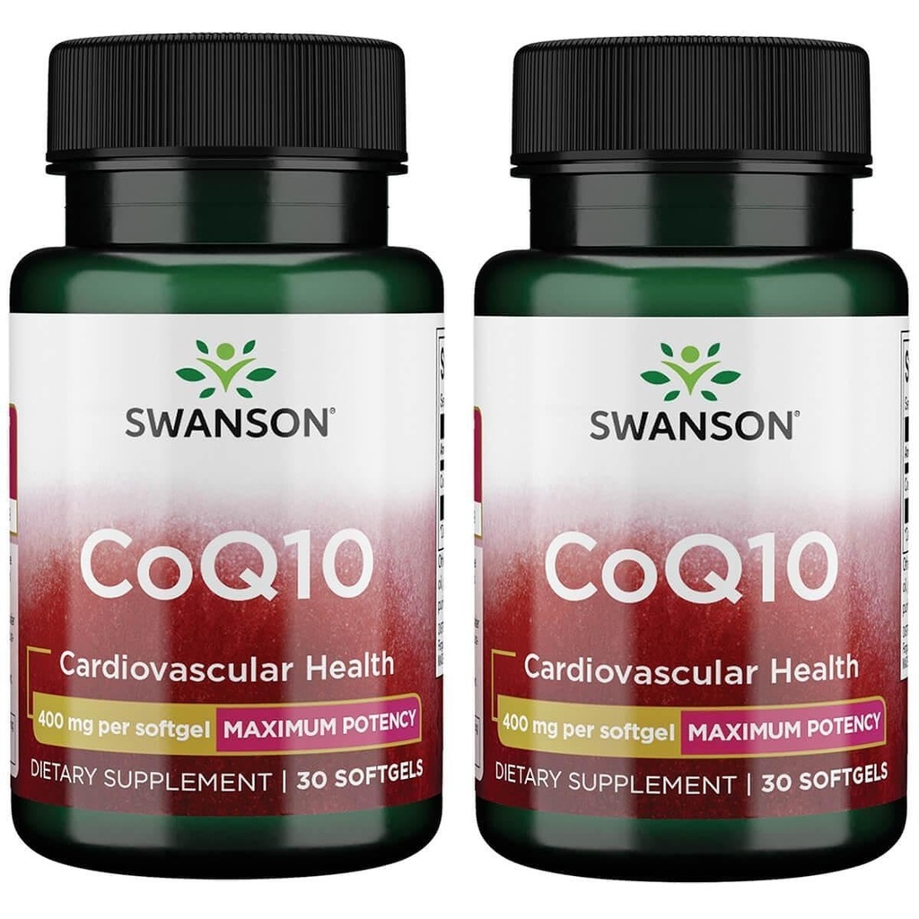 Swanson CoQ10 - Membantu Perlindungan Kesehatan Jantung, Dukungan Energi, & Aids Overall Cardiovascular System Kesehatan - Membantu Mempertahankan Suplemen Koenzim Q10 - (30 Softgel, 400mg Masing-masing) (2 Pack)