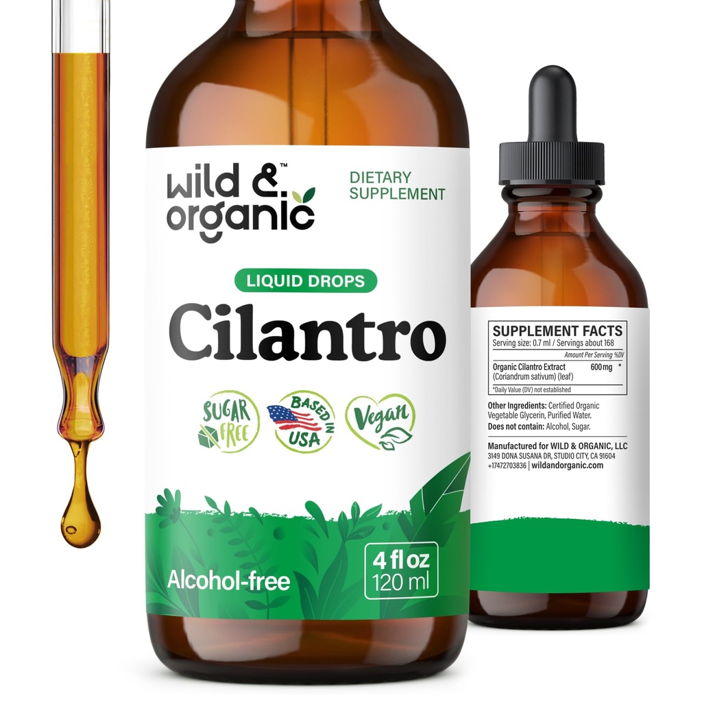 Wild & Organic Cilantro Tincture - Herbal Detox Drops with Cilantro Extract - Liquid Coriander Supplement - Vegan, Sugar & Alcohol- Free Drops - 4 fid oz