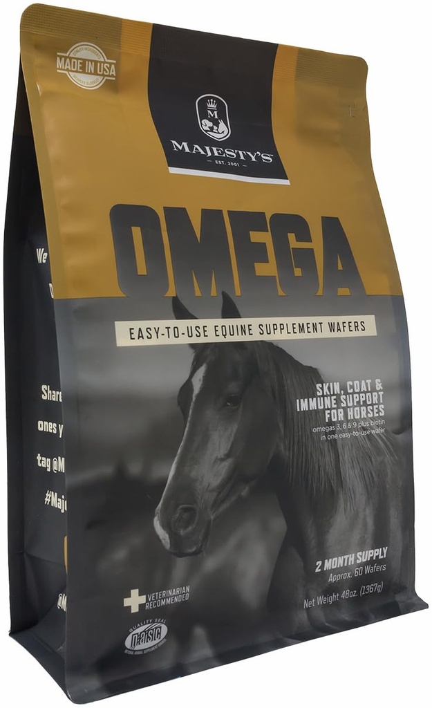Omega Wafers Mulia - Kuda Superior / Equine Skin, Coat, dan Tambahan Dukungan Imune - Omega 3, 6, 9, dan Biotin - 60 Cacah (2 Pasokan Bulan)