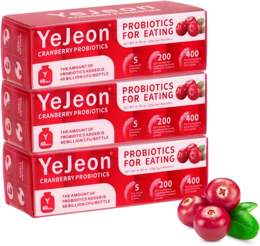 YeJeon Cranberry Programtes for Women - PH Saldo, Digetical, UT, & Feminine Health - 40 Milyar CFU - 5 Unik Women 's Strains - Organic Probiotic for Women' s Vaginal Health-3 Packs