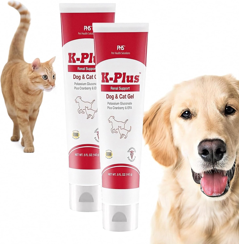 K-Plus Potasium Gluconate Renal Gel Plus Cranberry dan EPA for Dogs and Cats - Veterinarian Approved Renal Supplemen - Mendukung Potassium Keseimbangan - (2 Pack)