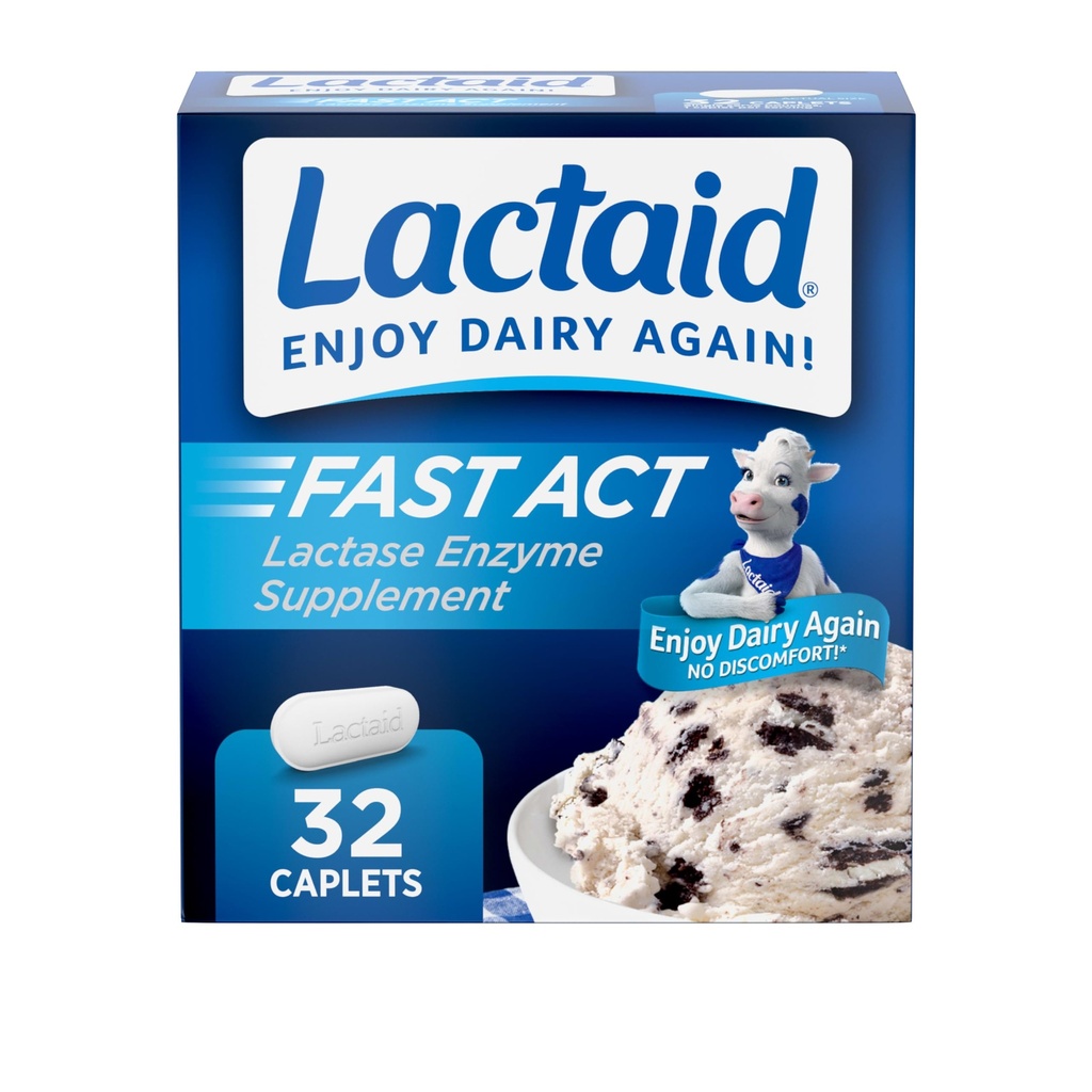 Lactaid Fast Act Laktosa Intoleransi Caplets with Lactase Enzyme to Prevent Gas, Bloating & Diare Because to Laktosa Sensitivity, Ideal for Travel & On- TheGo, 32 Packs of 1 - Count