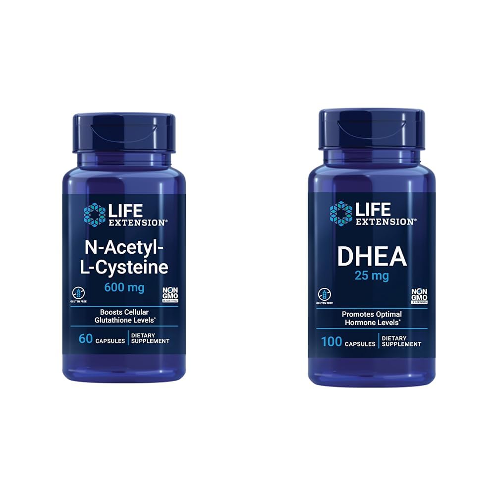 Ekstensi Hidup N-Acetyl- L- Cysteine (NAC), Imuniune, Respiratory & DHEA 25 mg - Tambahan untuk Hormone Balance, Dukungan Imune, Kesehatan Seksual, Kesehatan Tulang & Kardiovaskular