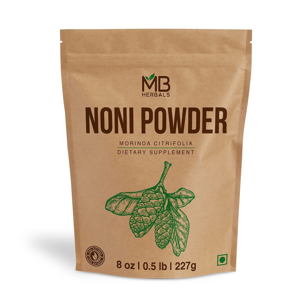 MB Herbals Noni Powder 8 oz 124; 227g (0.5 lb) 14; Mudah bercampur dengan Smoothies Juice; Tidak ada pengawet 124; Gluten Gratis 124; 45 Cullings per Pack