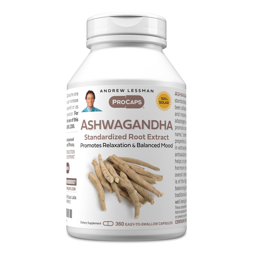 ANDREW LESSMAN Ashwagandha 360 Capsules - Standardisasi Ashwagandha Ekstraksi. Promoses Relaxation, Positive Mood, Overall Well-Being dan Vitalitas. Kecil Mudah untuk menelan Kapsul