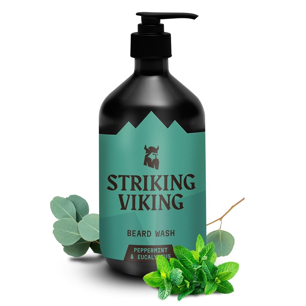 Striking Viking Beard (17 oz) With Natural Peppermint & Eucalyptus Scent - Paraben & Sulfate- Free Deep Cleansing Shampo For Beard Care