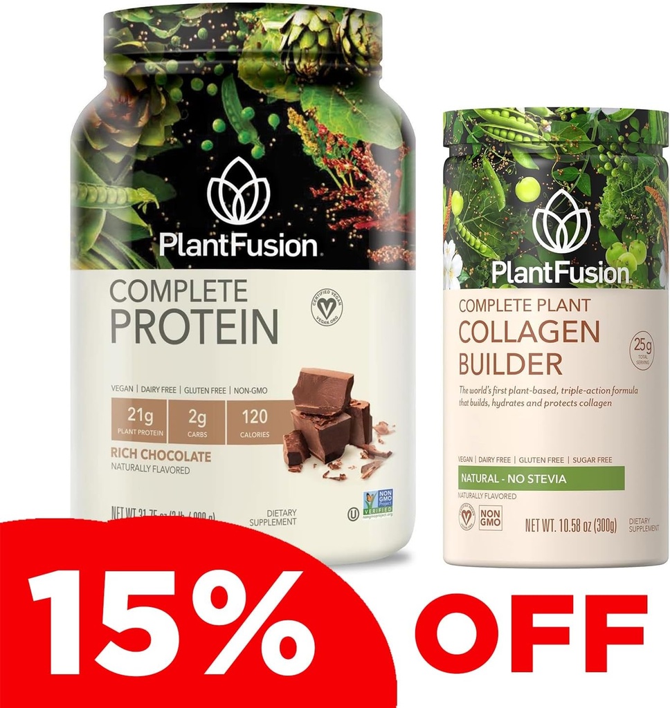 PlantFusion Complete Vegan Protein Powder dan Collagen Bundle - Keto, Gluten Free, Soy Free, Non-Dairy, No Sugar, Non- GMO