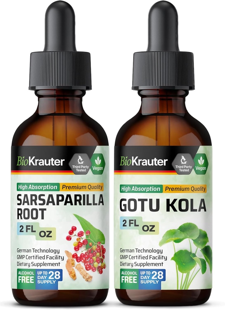 BIO KRAUTER Sarsaparilla Tacrture 2 Fl Oz. & Gotu Kola Tincture 2 Fl.