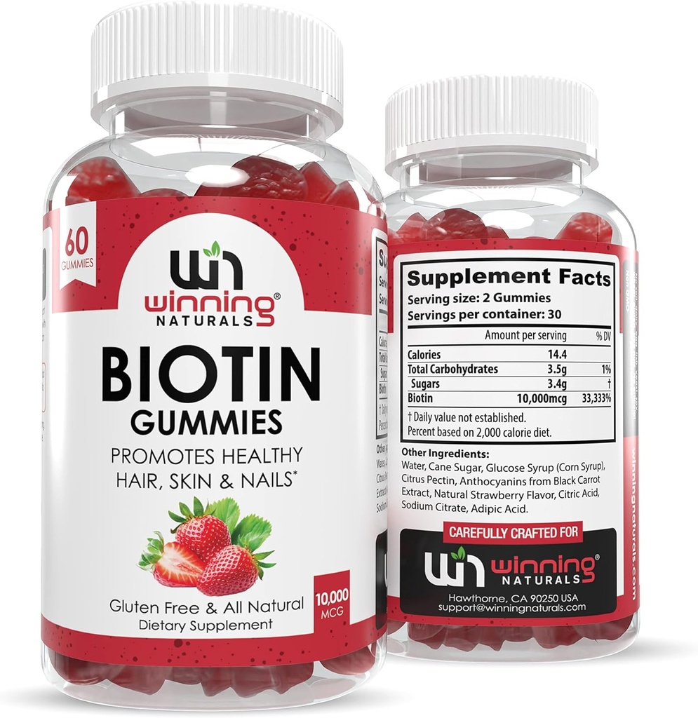 Seruan Biotin Lanjutan - Natural Strawberry Flavor untuk Rambut, Kulit & Nails Dukungan