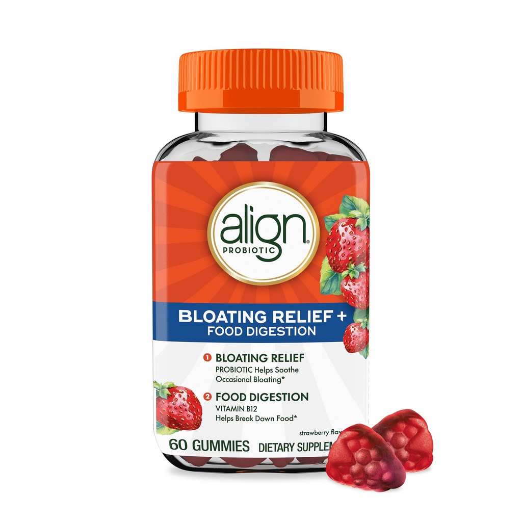 Probisi Align Probiotic, Relief Bloating + Food Divalry, Progories for Women and Men, Probiotic Helping Soothe Occational Bloating *, With Vitamin B12 to Help Break Down Food into Cellular Energy *, 60 Kimmies