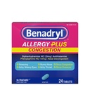 Benadryl Allergy Plus Contrable Ultratabs, Medicine with Diphenhydramine HCI Antihistamin & Phenylephrine HCI Nasal Decongestant, Allergy & Sinus Contraffic Relief Tablets, 24 ct
