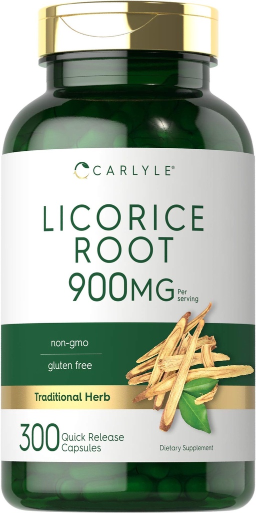 Carlyle Licorice Root Capsules 900mg 124; 300 Count 124; Root Extract Suplement Non-GMO, Gluten Free