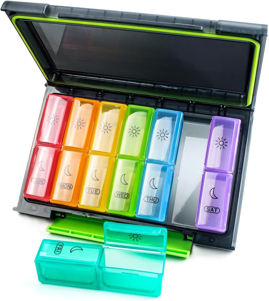 Weekly Pill Organizer 2 Times sehari, Moisture- Provice7 Day Pill Case, Large Pill Box Portable untuk Perjalanan dengan Kontainer Tersisa Individu untuk Menahan Vitamin, Suplemen dan Obat
