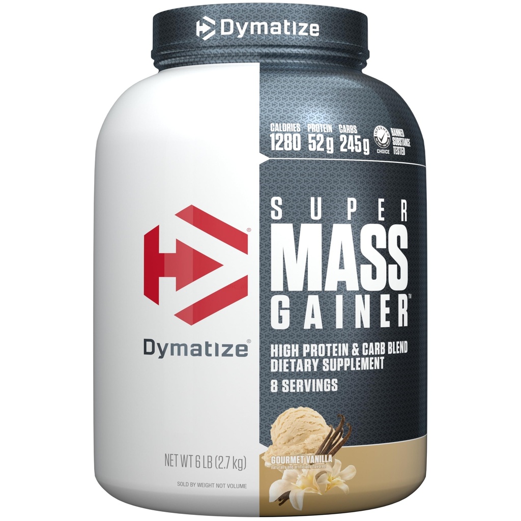 Dymatize Super Mass Gain Powder, Gourmet Vanilla, 52g Protein, 1g Creatine, 1280 Calories, 10.7g BCAAs, 245g Carbs, Berisi Whey Protein Powder, Isolate, dan Casein (8 Hamba)