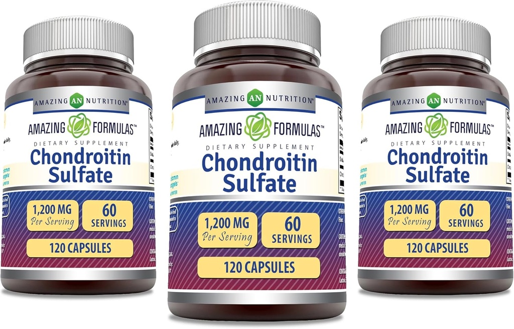 Luar biasa Formula Chondroitin Sulfate 1200 mg Per Serving Suplement 12.4; Capsules 124; Non-GMO 124; Gluten Free 124; Made in USA (120 Count, 3 Pack)