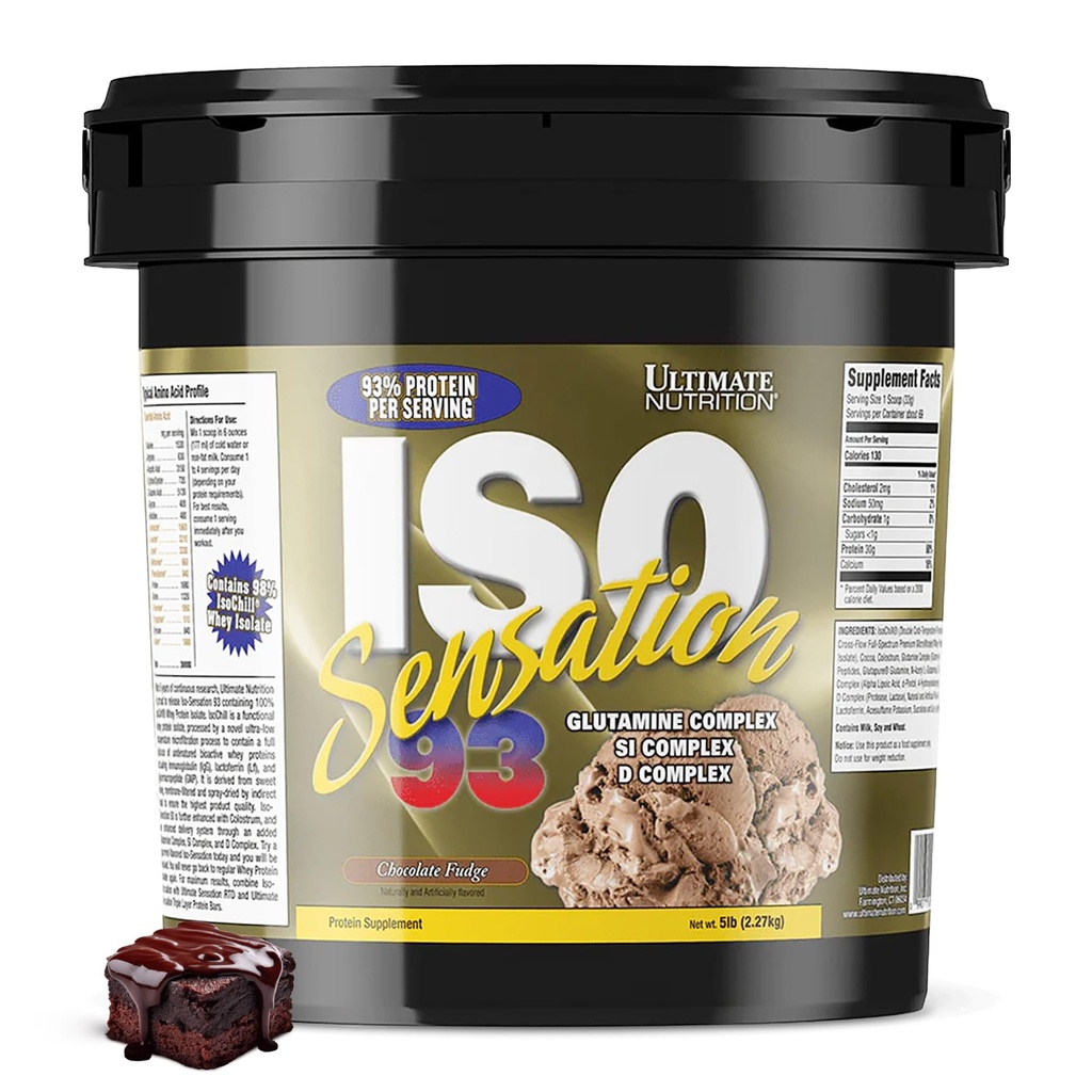 Sensasi Ultimate Iso 93 dengan Glutamine, Whiy Protein Isolat bubuk, 30 gram Protein, Protein Carb Rendah, Keto Friendly, 5 Pounds, Chocolate Fudge Flavrid