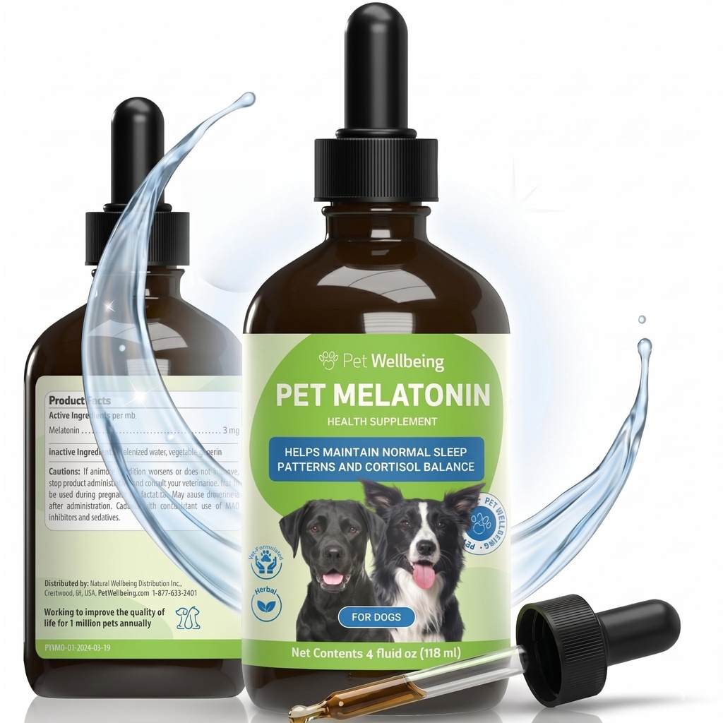 Pet Wellbeing Pet Meltonain for Dogs - Vet- Formulated Holistic Sleep Patterns - Sleep Patterns, Circadian Rhythm Balance - Liquid Melonalin - Made for Dogs 4 oz (59ml)