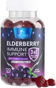 Elderberry Mimes dengan Vitamin C, D3 dan Zinc - Imune Dump Gummy for Kids & Adults, Black Elderberry Extract Gummy Immune Health Suppplemen, Black Elder Vitamin - 120 Gummies