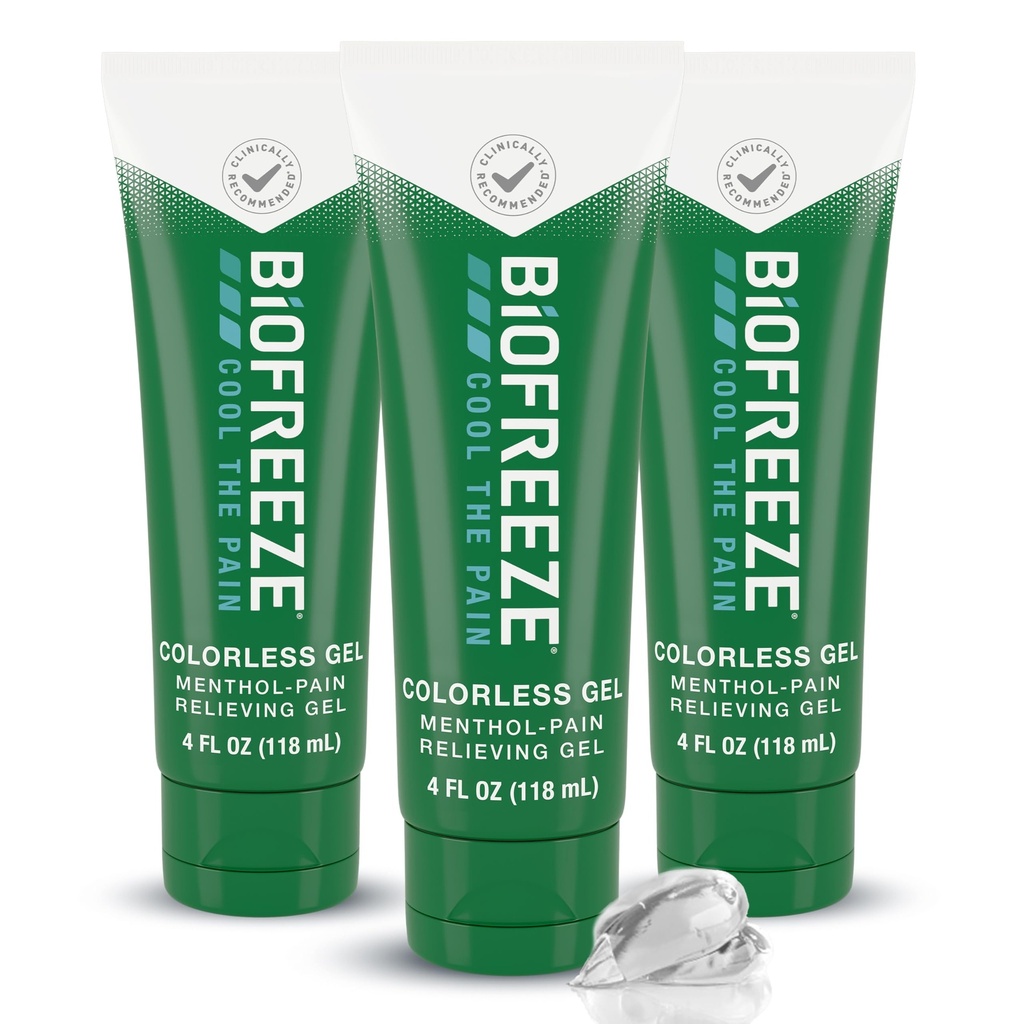 Biofreeze Pain Relief Gel for Knee, Neck, Hip, Gabungan, Shoulder, & Simple Baliche, Arthritis Pain Reliever, Sore Muscle Relief, Menthol 4 Fl Oz (Paket 3)