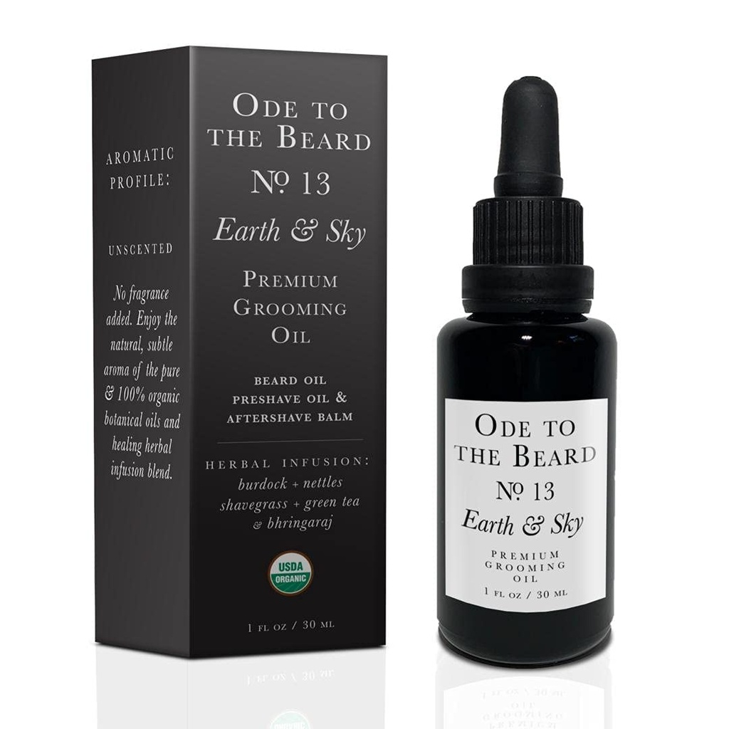 USDA Organic Oil For Men, 3-in- 1 Premium Grooming Oil dengan Argan Oil, Jojoba Oil, dan More, For Beard Growth and Beard Wash - Ode To The Beard Earth and Sky Beard Oil, 1 fl oz - Unscented