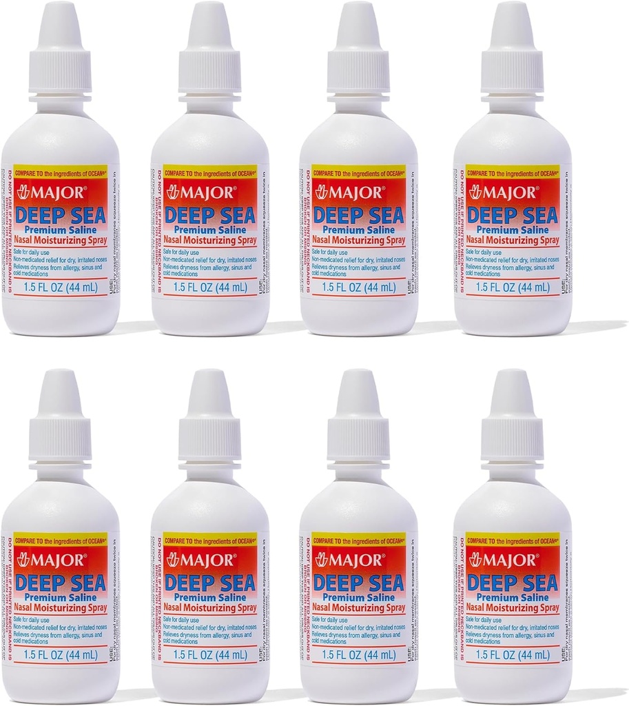 MAJOR Deep Sea Premium Saline - Nasal Moisturizing Spray for Dryness and Irritation Relief - Sodium Chloride 0.65% - 1.5 Fl (8 Pack)