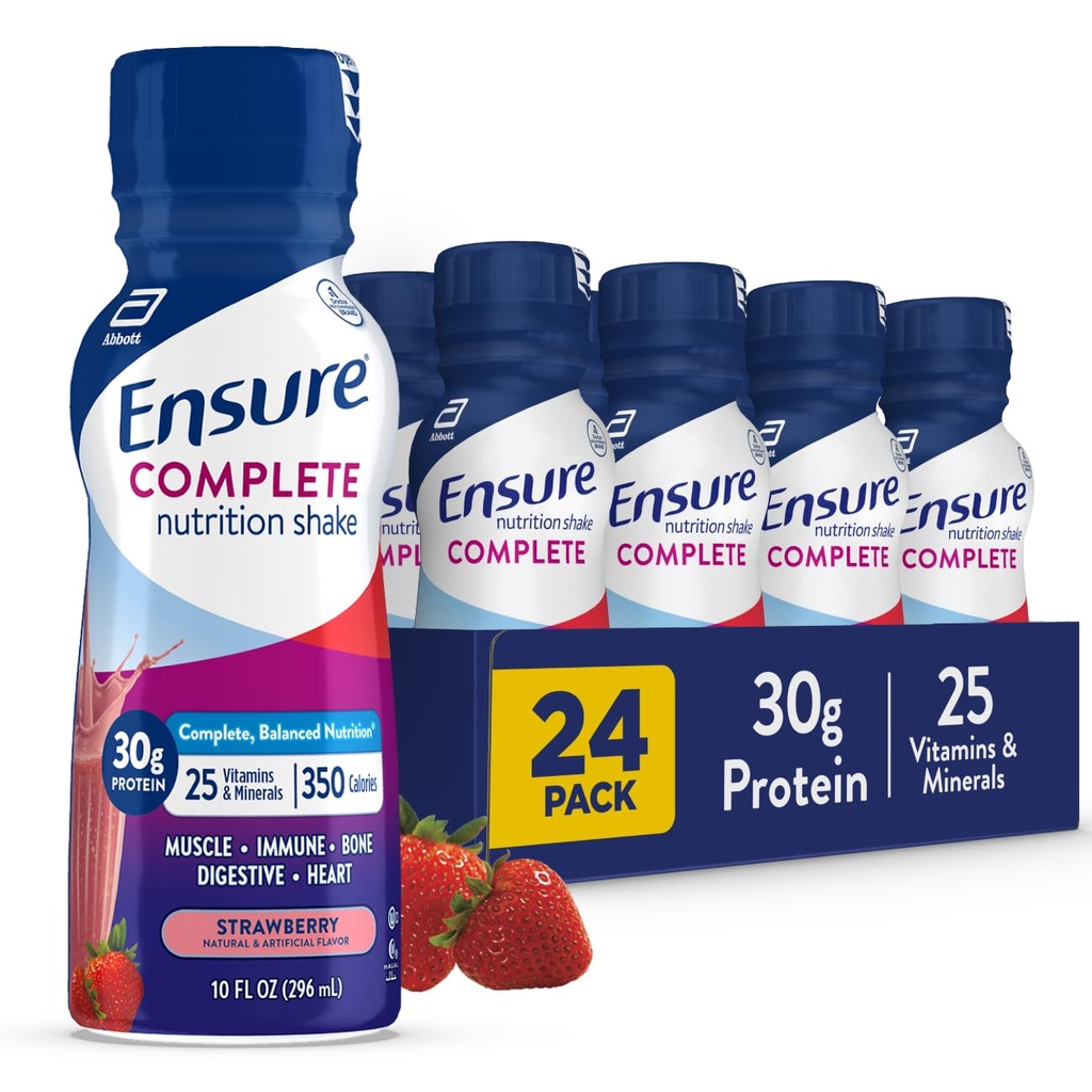 Pastikan Koluplete Strawberry Shake, Lengkap, Balanced Meal Replacement, Replace Ready To Drink, 30g Protein, 25 Vitamin & Minamins, 10 fl oz - 24 Pack