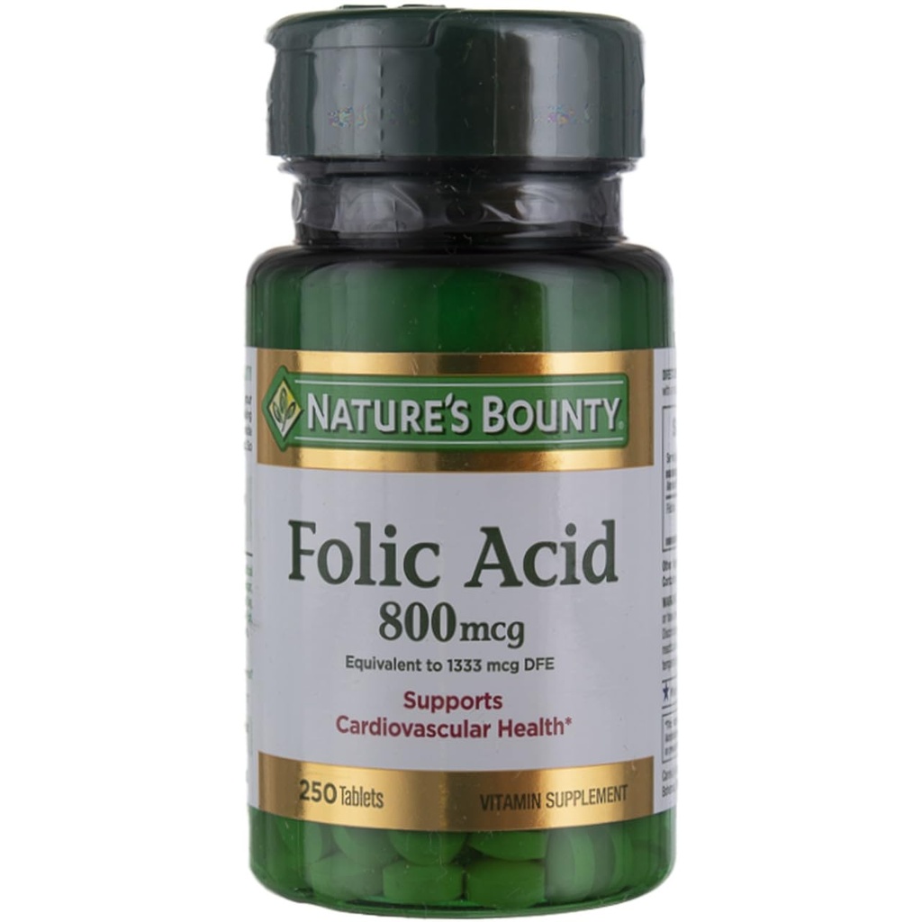 Nature 's Bounty Folic Supplement, Support Cardiovaskular Health, 800mcg, Multi, No Flavour, 750 Count, Pack of 3