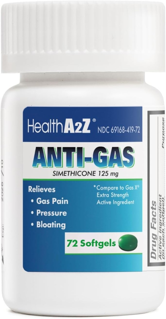 HealtA2Z Gas Relief Simelicone 125mg 124; Relieves from Stomach Discomfort and Gas 14; AntiFlatlucence 124; Relieves Gas Fast and Bloating (72 Counts (Paket 1)