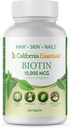 California Essentials Biotin 1000mcg 124; Vitamin B7 Promotes Sehat Skin, Rambut & Nail Growth 124; Pendukung Diet Tinggi & Women 124; Non-GMO, Gluten & Dairy Free (200 Tablet)
