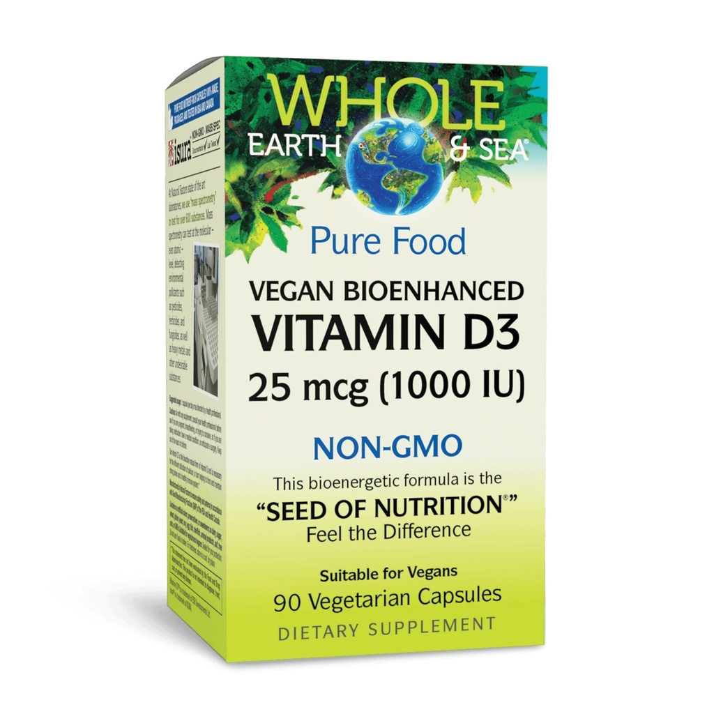 Faktor Natural Whole Earth & Sea Vitamin D3 - Tambahan Dietary Supplement Bones & Joints (Aids Calcium Absorpsi - Vegan & Non- GMO - 90 Vegetarian Capsules)