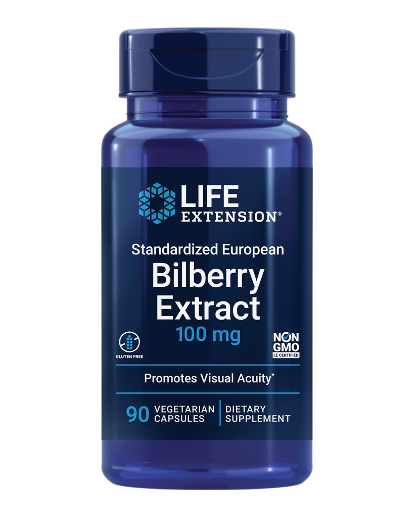 Life Extension Standardized European Bilberry Extract, 100 mg, MirtoSelect ® Vacinium, Eye Health, Circulation, Lubrication, Gluten- Free, Non-GMO, Vegetarian, 90 Capsules