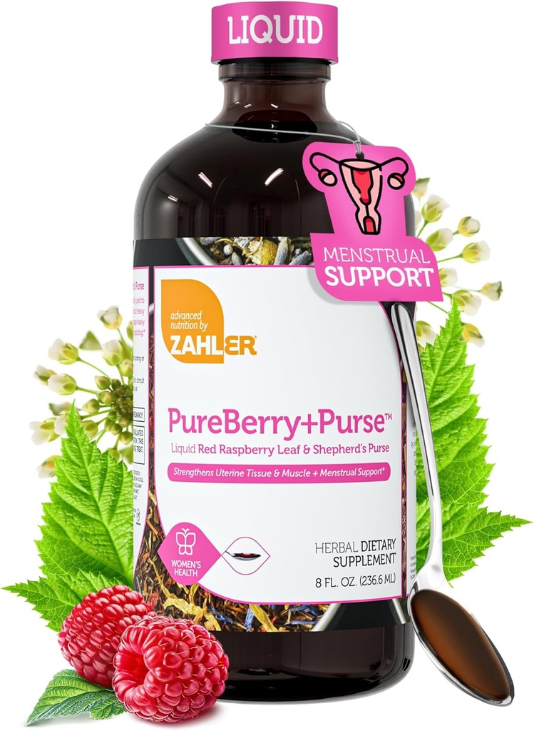 Zahler PureBerry + Purse, Liquid Raspberry Leaf & Sheperd 's Purse, Strengthens Uterine Tissues, Certified Kosher, 8OZ