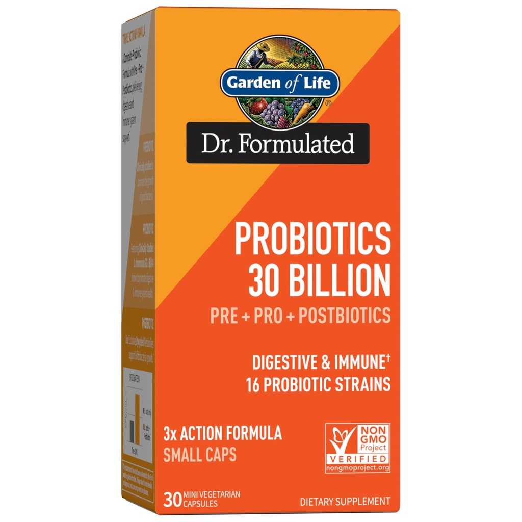 Garden of Life Dr Formulated Programtes 30 Milyar CFU Pre + Pro + Postities for Men and Women Digetical and Imune Support, Potato, Acakia, Postbiotic Metalites, 30 Mini Vegetarian Capsules