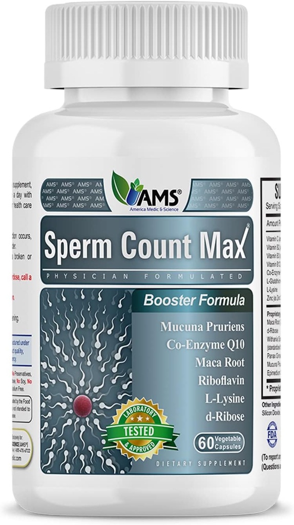 Amerika Medical & Science Sperm Count Max (60 Kapsul): Suplemen Fertility Pria: 124; Enhances Sperm Count dan Reproductive Health, 124; Prenatal Vitamin untuk Pria 124; dengan Zinc, CoQ10, Vitamin C, B2, dan B12